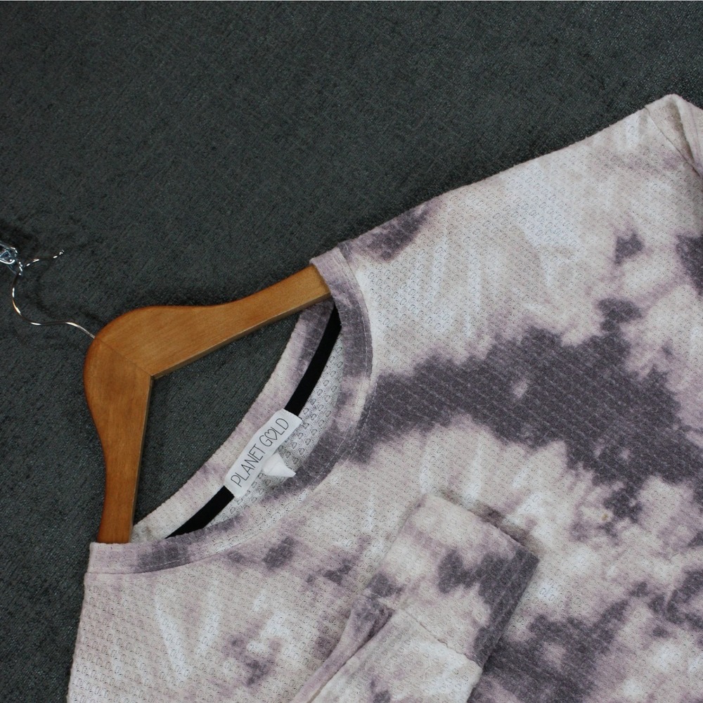 Planet Gold Purple Tie Dye Waffle Knit Thermal Top Womens Medium Long Sleeve